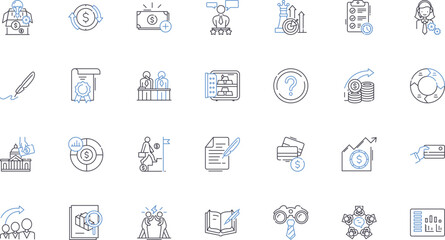 Fototapeta premium Investment planning line icons collection. Analysis, Strategy, Long-term, Returns, Portfolio, Diversification, Risk vector and linear illustration. Asset allocation,Retirement,Savings outline signs