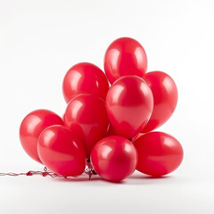 Several red balloons on white background. Realistic red 3d balloons isolated on background helium air balloons for birthday parties. 3D realistic illustration. Creative AI