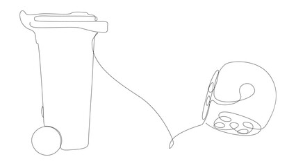 One continuous line of Garbage Bin with Dice. Thin Line Illustration vector concept. Contour Drawing Creative ideas.