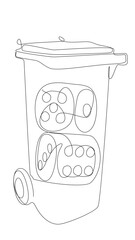 One continuous line of Garbage Bin with Dice. Thin Line Illustration vector concept. Contour Drawing Creative ideas.