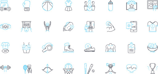 Physical activity linear icons set. Exercise, Fitness, Movement, Cardio, Strength, Agility, Stamina line vector and concept signs. Power,Flexibility,Endurance outline illustrations Generative AI