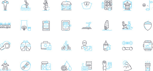 Joyful tranquility linear icons set. Blissful, Serene, Contentment, Zen, Harmony, Delight, Peaceful line vector and concept signs. Euphoric,Tranquil,Lavish outline illustrations Generative AI
