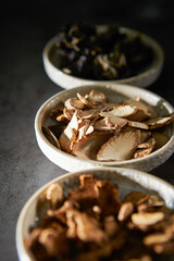 Various kinds of herbal medicines on a plate	