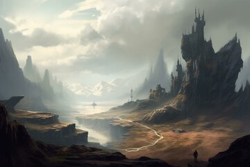 A desolate world that has nothing but rocky terrain and immense cliffs. Generative AI