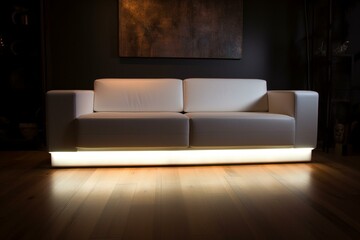 Wohndesign - weisses Sofa beleuchtet. Generative AI
