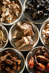 Various kinds of herbal medicines on a plate	