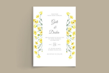 beautiful watercolor buttercup flower wedding invitation - obrazy, fototapety, plakaty