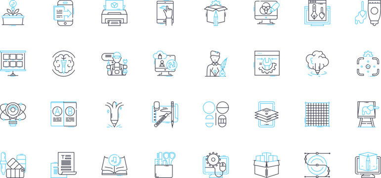 Strategic planning linear icons set. Vision, Goals, SWOT, Tactics, Objectives, Resources, Alignment line vector and concept signs. Creativity,Process,Analysis outline illustrations Generative AI