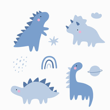 Cute cartoon little Dino - vector illustration. Simple Dinosaur print for kids