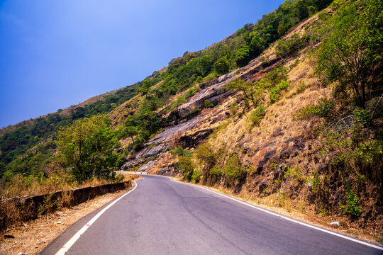Charmadi Ghat, Mudigere, Karnataka india- 11th april 2023 : Charmadi ghat, one of the western ghat section of south karnataka, India.