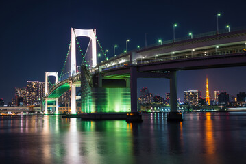 Fototapeta na wymiar 東京お台場のレインボーブリッジと街並みの夜景