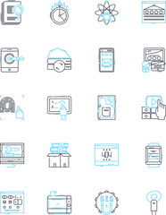 Virtual intelligence linear icons set. Automation, Machine learning, Robotics, Cybersecurity, Analytics, Efficiency, Prediction line vector and concept signs. Decision-making,Innovation Generative AI