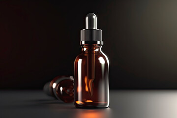 Amber Glass Dropper Bottle 3D Rendering White Blank Mockup
