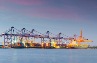 Fototapeta premium cargo port with a large ship and export and import