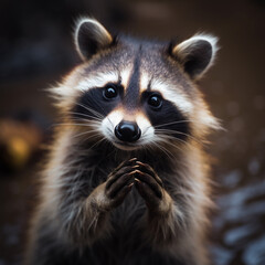 close up of a raccoon