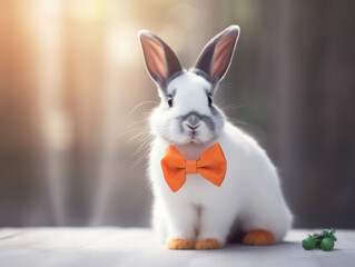 A rabbit with a bow tie
