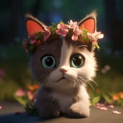 A cat with a flower crown on its head