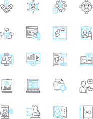 Promotion bureau linear icons set. Advertising, Marketing, Branding, Publicity, Promotions, Sponsoring, Sales line vector and concept signs. Awareness,Campaigns,Media outline Generative AI