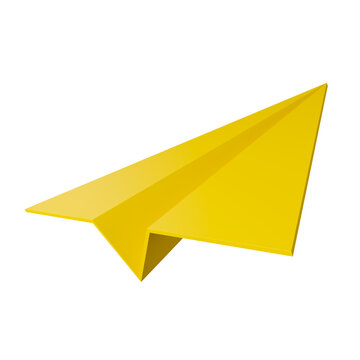 Yellow Paper plane on white background. 3D rendering illustration.