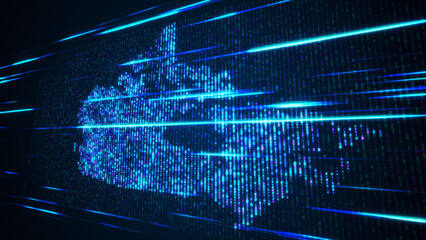 Abstract Futuristic Blue Shinny Binary Digital Number Mosaic Grid Map Of Canada Perspective View With Horizontal Light Streaks