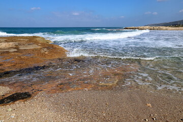 Coast of the Mediterranean Sea in northern Israel.