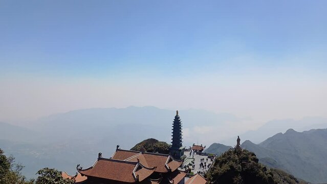 Beautiful temple, view from Fansipan mountain, Lao Cai province, Vietnam