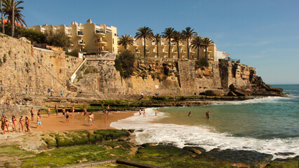 Lisbon, Portugal, view of the Estoril waterfront, puddle beach