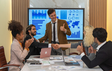 Team work. Businesswoman and man working and having a discussion in the meeting room