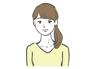 筆ペンで描いた笑顔の女性の上半身イラスト