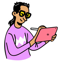 Cool Man Drawing Tablet Design Doodle Illustration Art