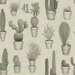 Seamless 2D background with cactuses, Generative AI