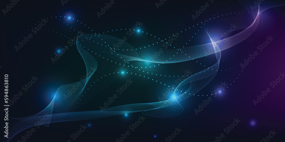 Poster vector illustration of futuristic waveform dot connecting network.digital communication innovation a