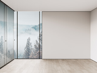 Empty minimalist interior with windows and blinds. 3d render illustration mockup.