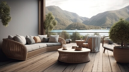 modern and comfortable home outdoor relaxation area or restaurant seating area with terrace