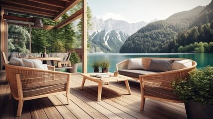 modern and comfortable home outdoor relaxation area or restaurant seating area with terrace