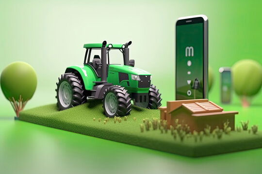 smart farming concept, tractor on a smartphone, farm online management ads