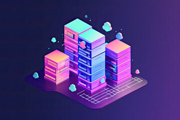 Cloud storage for downloading an isometric. A digital service or application with data transmission. Network computing technologies. Futuristic Server. Digital space. Data storage.