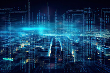 Fototapeta na wymiar Smart city on circuit board background. Futuristic cyberspace concept.