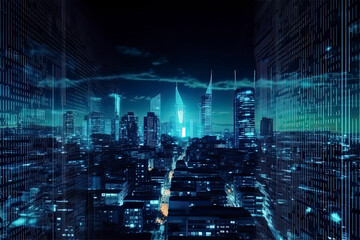 Smart city on circuit board background. Futuristic cyberspace concept.