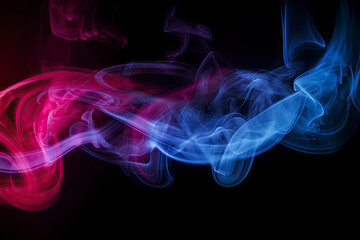 Fototapeta premium Dramatic smoke and fog in contrasting vivid red, blue, and purple colors. Vivid and intense abstract background