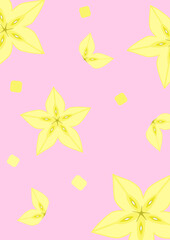 star fruit cut on pink background. 