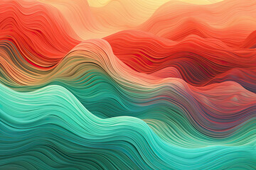 horizontal colorful abstract wave background with peru, firebrick and light sea green colors