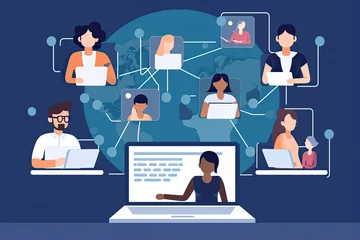 people connecting together, learning or meeting online with teleconference, video conference remote working © surassawadee