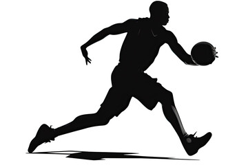 Fototapeta na wymiar Realistic silhouette of a basketball player man in action isolated white background