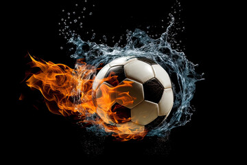 Naklejka premium soccer ball fire and water