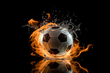 Naklejka premium soccer ball fire and water