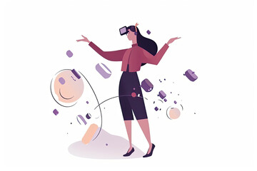 woman communicates, works and enter into business transactions in a virtual reality