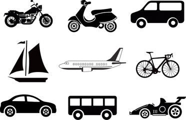 Modern traditional Transportation Icons Set Isolated on White Background.