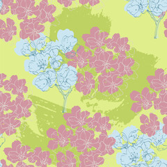 Seamless pattern Sakura with cherry tree blossom. Vintage hand drawn vector illustration in sketch style.