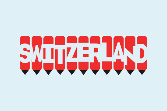 Switzerland text with Pen symbol creative ideas design. Switzerland flag color concept vector illustration. Switzerland typography negative space word vector illustration. Switzerland country name